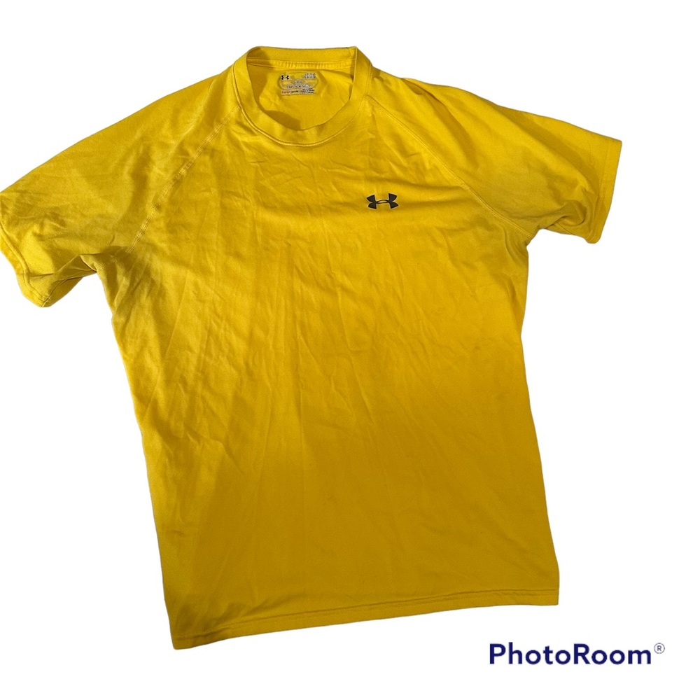 Boys Large L Yellow Under Armour Loose heat gear shoet sleeve stretch athletic